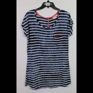 BOAT HOUSE BEACHWEAR SIZE M BLUE WHITE STRIPE COVER UP WOMENS POCKET FRONT